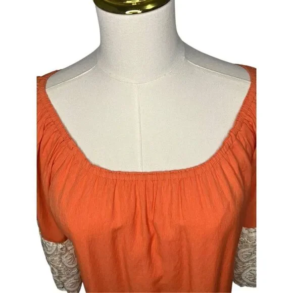 Umgee Women’s Small Crochet Bell Sleeve Shift Dress Orange - Picture 2 of 7